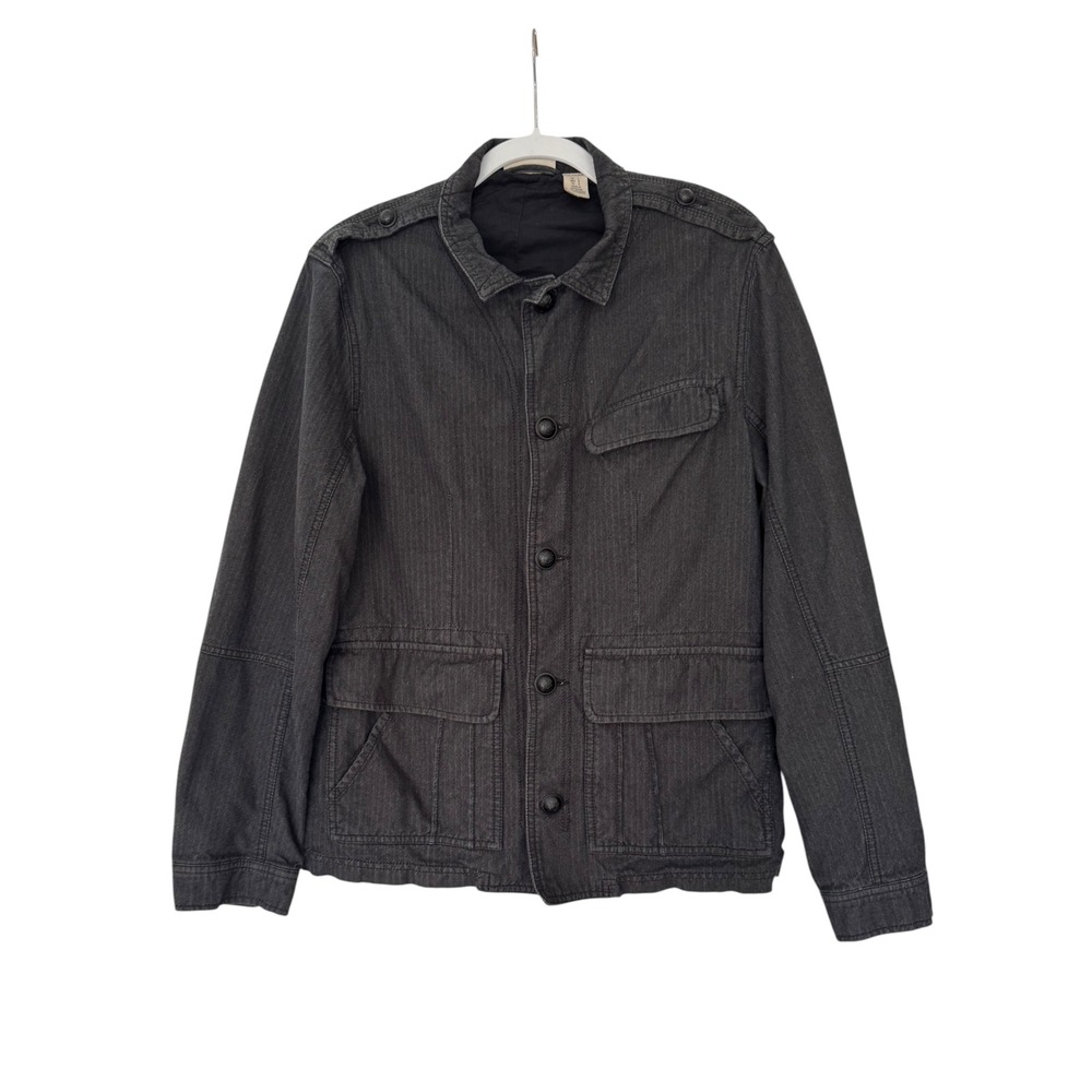 🌴 DKNY Jeans Mens Black Herringbone Military Field Jacket Size L